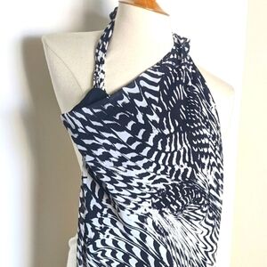 WHBM Formal Gown One Shoulder Halter Black & White Animal Print Butterfly 4 Gala